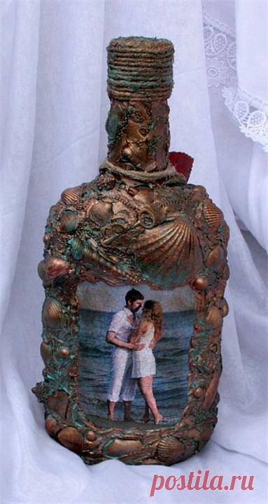 Декупаж свадебной бутылки 