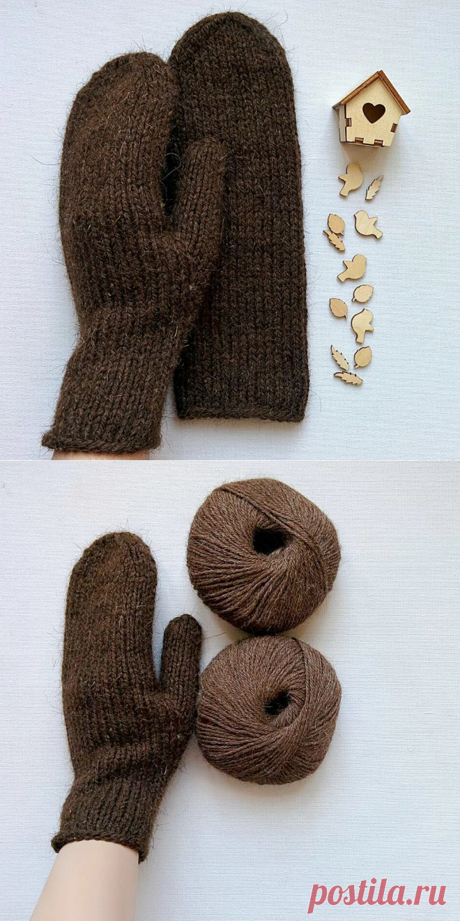 Купить шерстяные варежки коричневого цвета от Knit Lab | Mellroot