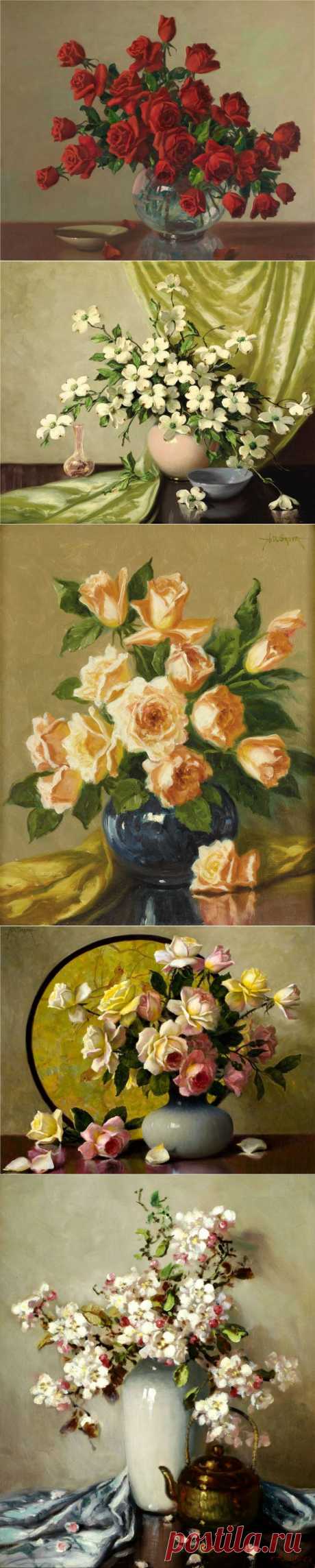 Американский художник A.D.Greer (1904-1998)... НатюрмортноПейзажное.