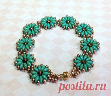 (6) Super Duo Medallion Bracelet, Turquoise Beaded Bracelet, Turquoise Fl…
