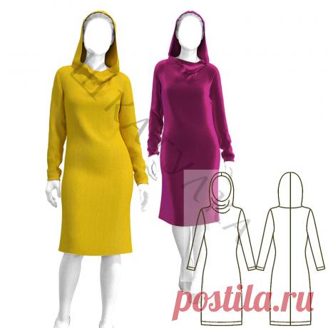 Выкройка платья с цельнокроеным капюшоном WD310320 | Шкатулка