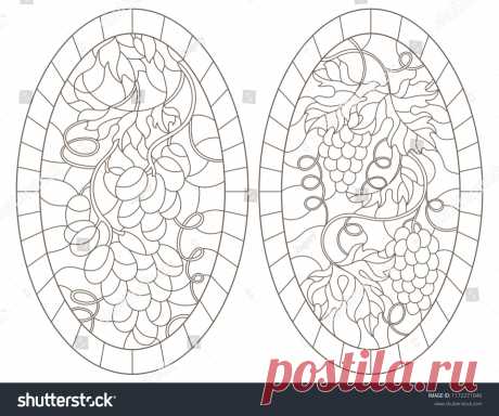 Стоковая векторная графика «Set Contour Illustrations Stained Glass Style» (без лицензионных платежей), 1172271046: Shutterstock
