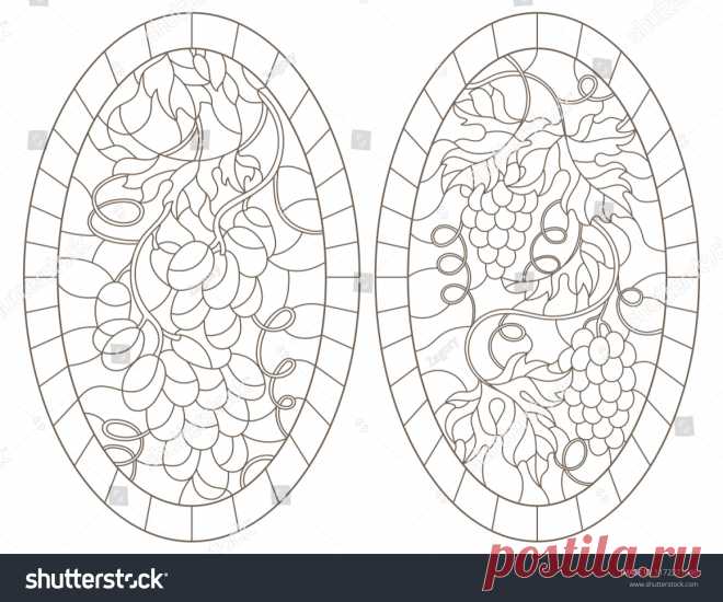 Стоковая векторная графика «Set Contour Illustrations Stained Glass Style» (без лицензионных платежей), 1172271046: Shutterstock