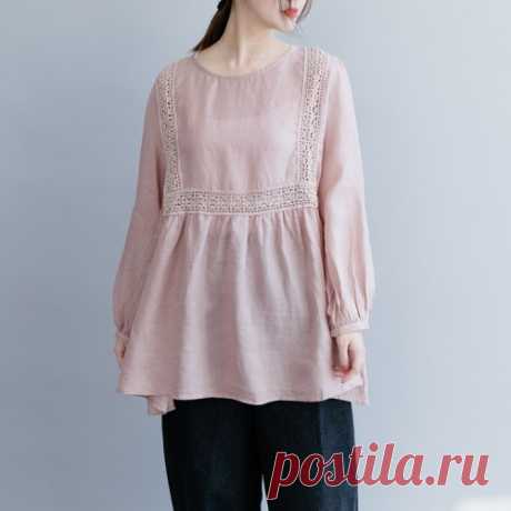 Modern pink linen clothes For Women Fine Work Outfits o neck large hem baggy spring tops Women o neck large hem linen shirts women plus size design pink silhouette tops springCustom make service available! Please feel free to contact us if you want this dress custom made. Materials used:linen Measurement: Size S/US-2/EUR-34 length 74cm / 28.86Shoulder 40cm / 15.6