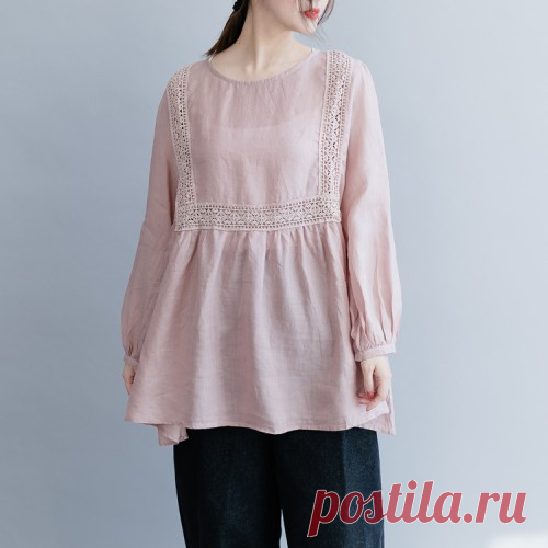 Modern pink linen clothes For Women Fine Work Outfits o neck large hem baggy spring tops Women o neck large hem linen shirts women plus size design pink silhouette tops springCustom make service available! Please feel free to contact us if you want this dress custom made. Materials used:linen Measurement: Size S/US-2/EUR-34 length 74cm / 28.86Shoulder 40cm / 15.6