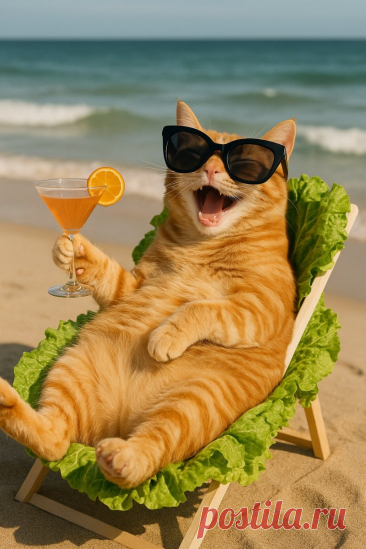Забавный кот на пляже с коктейлем и очками. Изображение из нейронной сети Sora Ai Images - Sora Images примеры промтов - Форум ИИ о нейросетях - Yes Ai