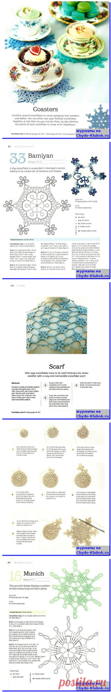 Снежинки вязаные крючком Crochet snowflakes step by step |➲ журналы на ЧУДО-КЛУБОК ✶