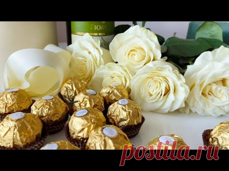 Букет с Розами и Ferrero Rocher! Как собрать Букет в Шляпной Коробке с Цветами!