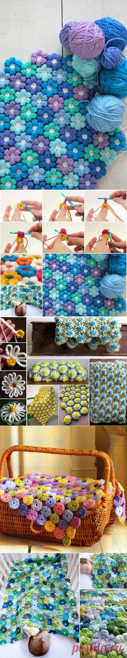 Crochet Puff Flower Blanket Free Pattern | The WHOot