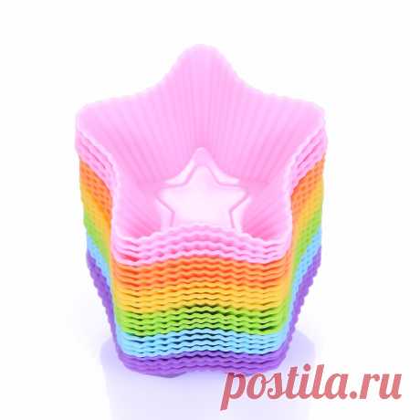 Силиконовые Muffin Чашки Кекс Плесень 7 СМ Звезда Форма Прочный Желе Мыло DIY Сковороде Испечь Торт Формы Формы Для Выпечки Выпечки Кондитерских Изделий 12 шт./лот купить на AliExpress