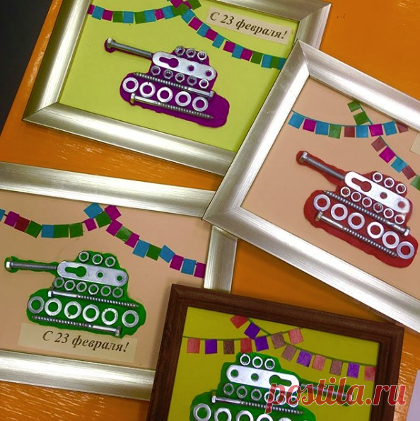 ПОДЕЛКИ К 23 ФЕВРАЛЯ. Очень простая в создании аппликация из пластилина и гаечек, шурупчиков, винтиков и т.п. Возьмите на вооружение эту идею поделки ко Дню Защитника Отечества!