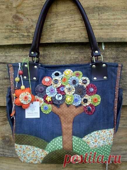 Bolsa "Árvore de fuxico" Jeans