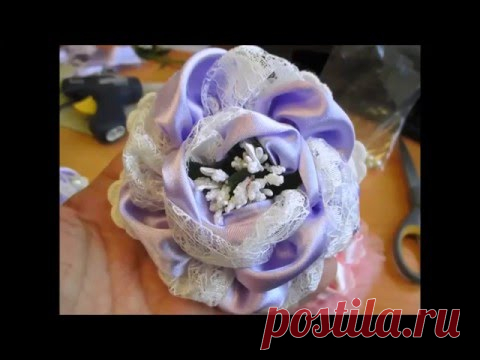 Элегантный цветок из атласной ткани. видео мастер - мастер