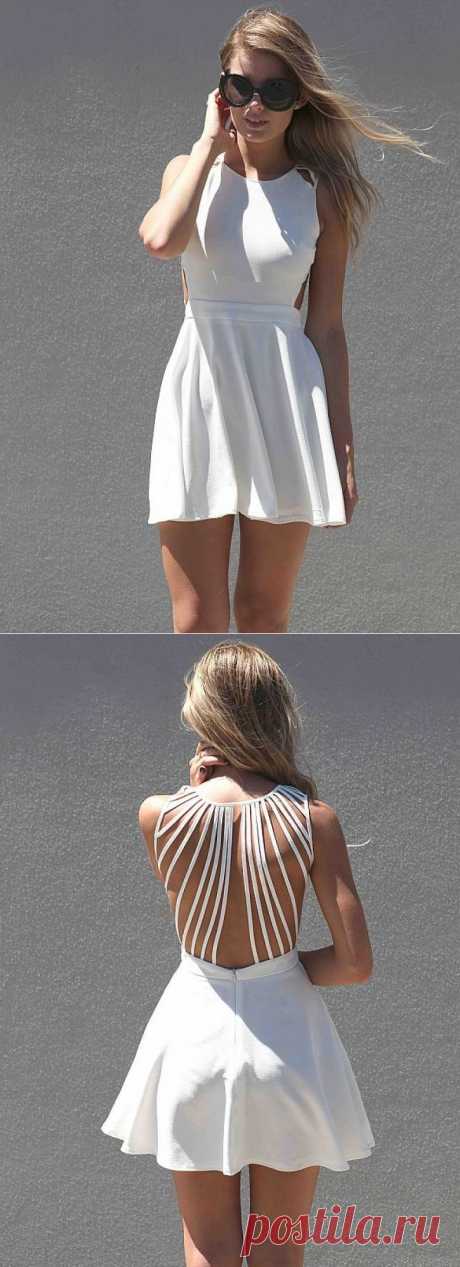 White Sleeveless Dress with Lattice Open Back