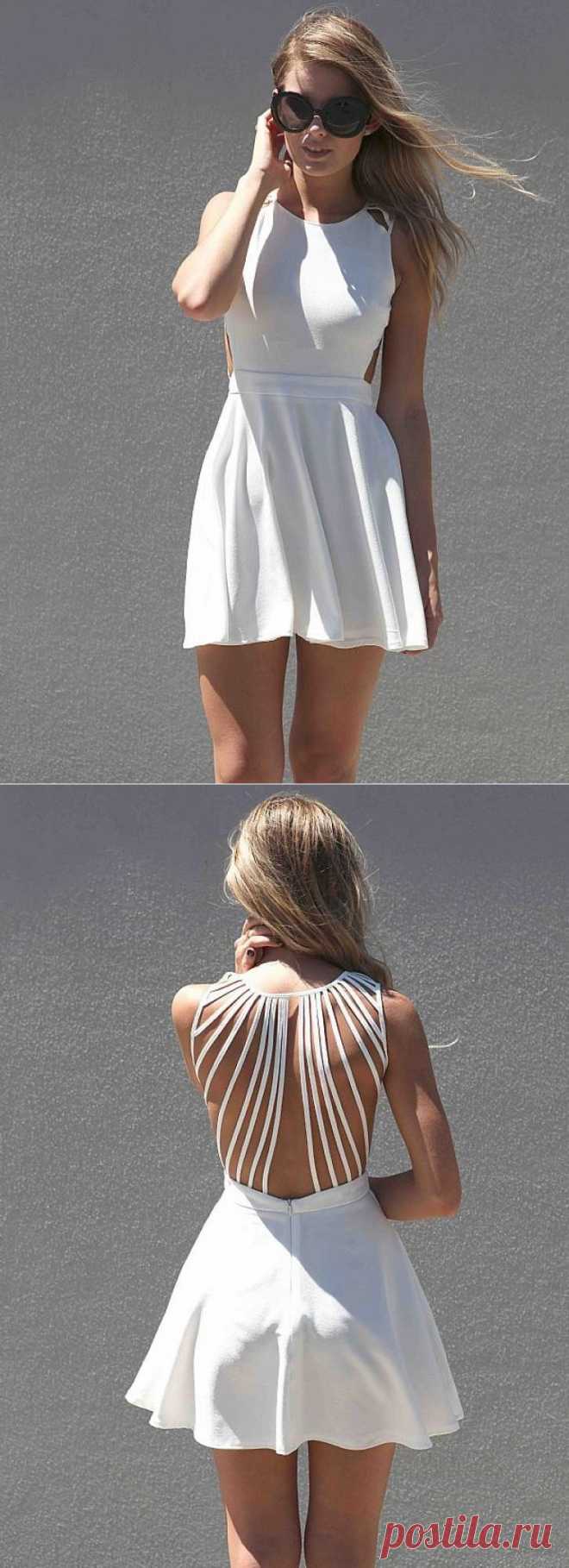 White Sleeveless Dress with Lattice Open Back