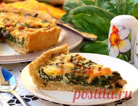 Песочный пирог с шампиньонами и шпинатом