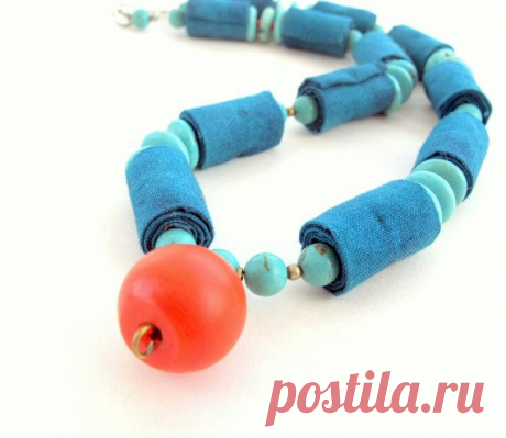 Emerald green statement fiber necklace for original от Gilgulim