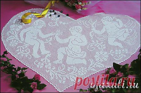 вязаная салфетка – валентинка | вязание
