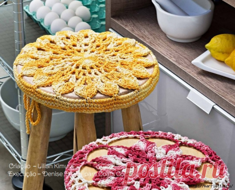 Сидушка крючком для круглой табуретки