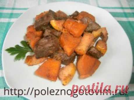 Жареная печень с тыквой и яблоками Это простое и вкусное блюдо из печени. Жареная печень с яблоками и тыквой также может быть горячим салатом или праздничным блюдом. Это диетический рецепт.