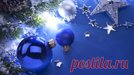 1920x1080 серебристые, шарики, Шары, звезды, елка, синие, белые картинки на рабочий стол 60261