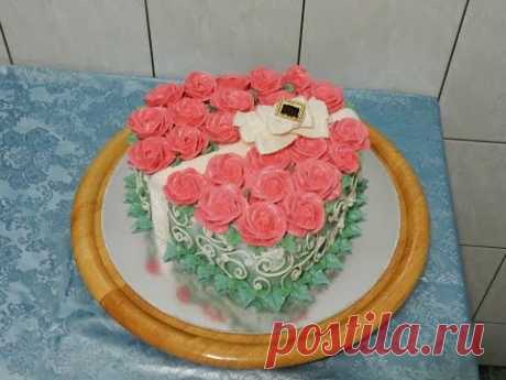 Торт в форме сердца "БУКЕТ РОЗ", украшение тортов кремом, cake decoration