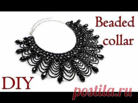 ▶ DIY: Beaded collar necklace / Ажурный воротник из бисера - YouTube