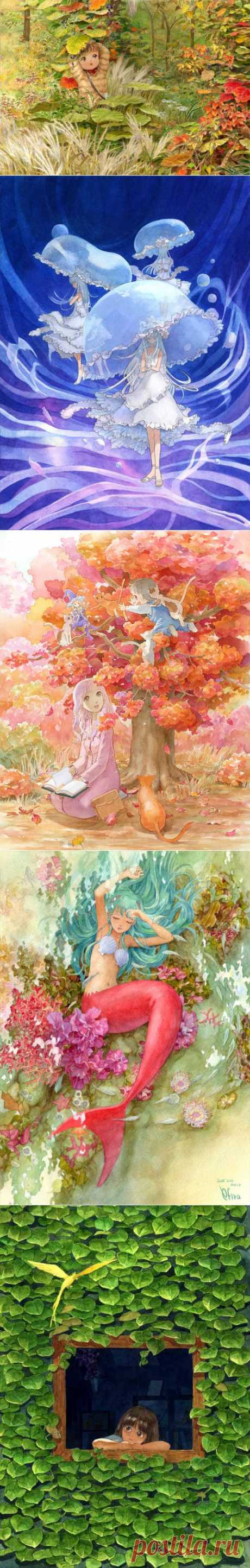 Иллюстрации из Японии. 
https://efira-japan.deviantart.com/