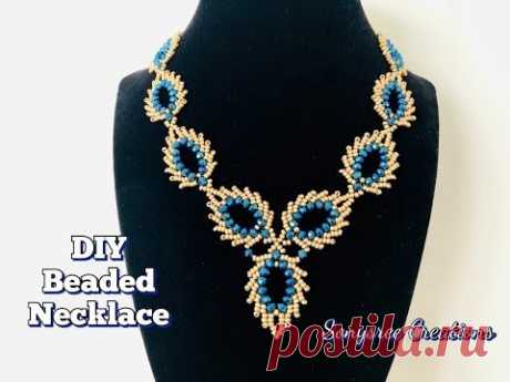 Peacock Feather Beaded Necklace || St Petersburg Stitch || Beaded Leaves