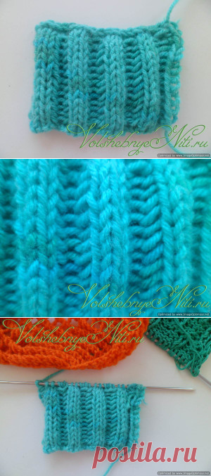 Двойная патентная резинка спицами. Схема, описание вязания.