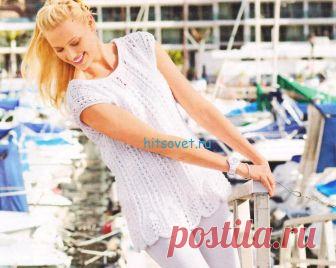 Удлинённый ажурный топ с кружевными фестонами по низу. Спицами. / Хитсовет