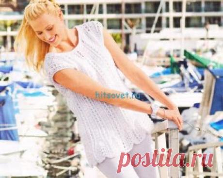 Удлинённый ажурный топ с кружевными фестонами по низу. Спицами. / Хитсовет
