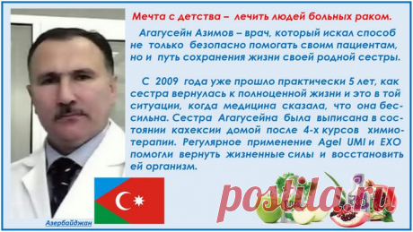 До.
В мае 2009 года моя сестра,1973 год рождения, заболела, обследовали в онкологическом научномцентре им. Н.Н.Блохина. При УЗИ от 22.06.09.обнаружено: &quot;В грудной клетки имеется опухоль в размере 17см. на13см. Множественные метостазы (печень, селезенка, яремная вена). 
После.
При обследовании от 26.05.2010 году опухоль не выявлено: ни в грудной клетки,ни в брюшной полости.
Врач Агагусейн Азимов.

Заказ продукции: