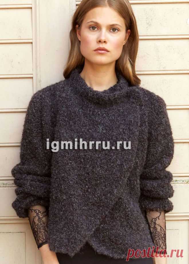 Жакет из теплой буклированной пряжи, с запахивающимися полочками.