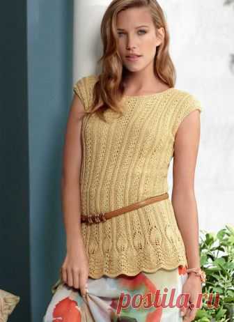 Удлинённый топ миксом узоров. Спицами. / Verena.ru