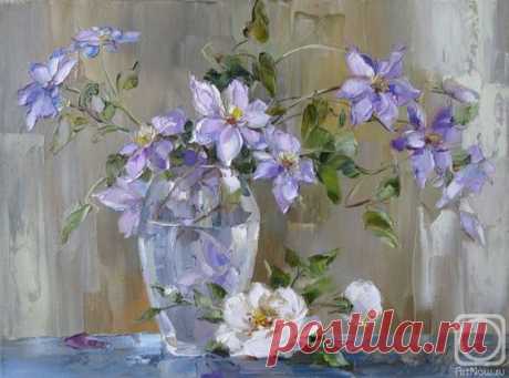 Клематис» картина Кравченко Оксаны маслом на холсте