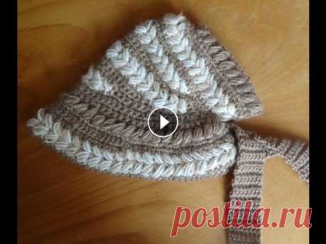 Шляпка-капор крючком. Часть 1. Cap-bonnet crocheted Повторение видео по капору более подробное и другой пряжей. На капор понадобится примерно 150 гр. пряжи с толщиной нити 150 м. на 100 гр., мохер 75 гр...