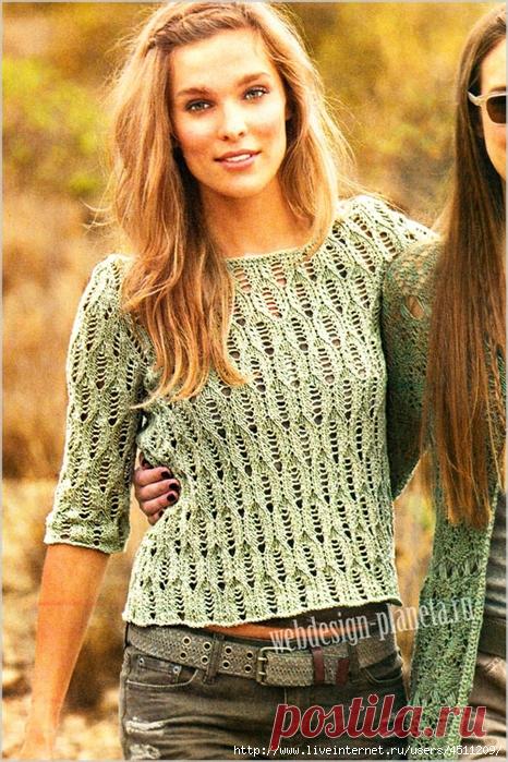Ажурный пуловер с рукавом 2\3.