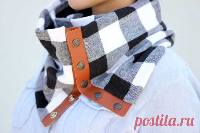 DIY Leather and Flannel Snap Scarf