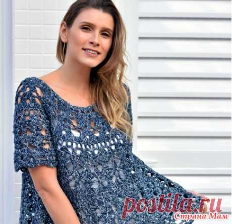 Расклешенная блузка цвета индиго - Все в ажуре... (вязание крючком) - Страна Мам