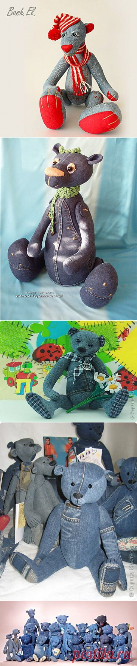 Мишки из старых джинсов - идеи.