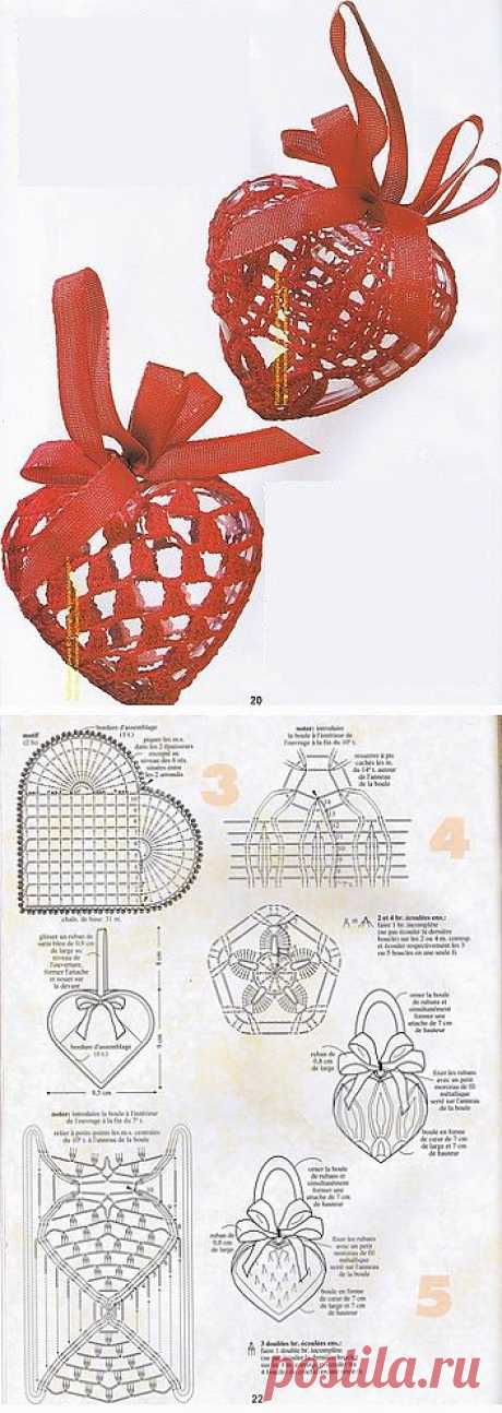 Hand knitted crochet heart scheme. Heart crochet own hands | Laboratory household