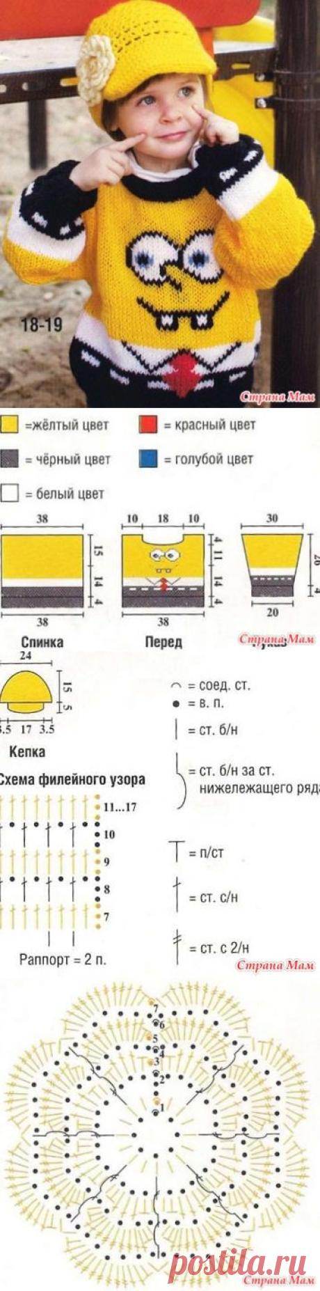 Свитер с рисунком «губка Боб» и кепка