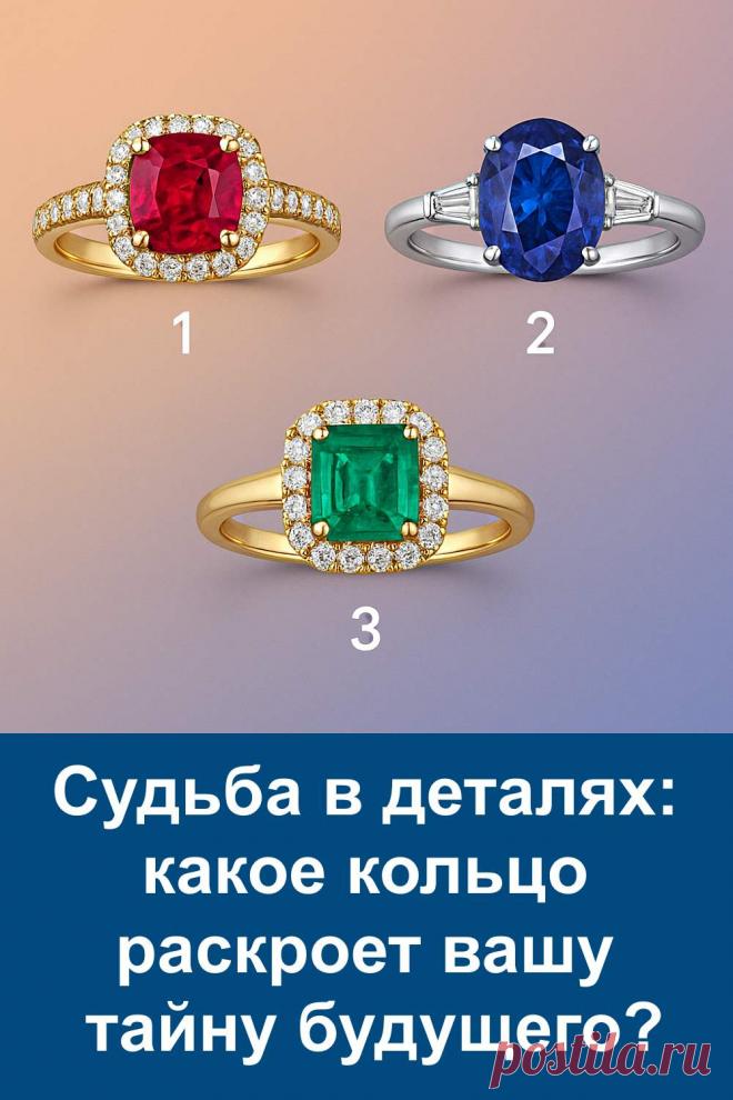 Перед вами три кольца, и каждое украшение несёт свой знак. Сделайте выбор интуитивно, а затем прочитайте, какой поворот готовит вам судьба. Тест создан в простом стиле и даёт короткие, понятные ответы.