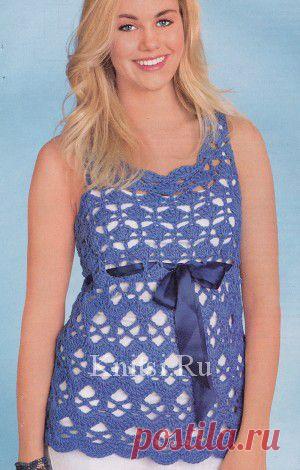 Голубой топ с тесьмой. Вязание для женщин / Топы / Крючком