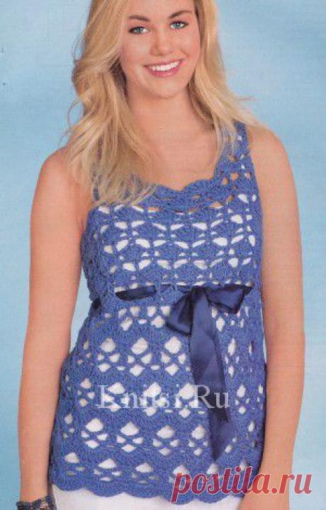 Голубой топ с тесьмой. Вязание для женщин / Топы / Крючком