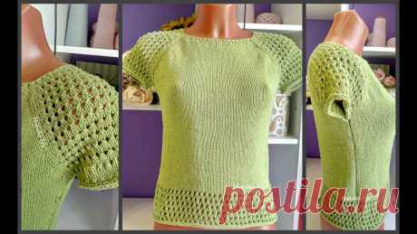 Футболка-реглан "Летняя свежесть". Спицами. Подробный МК. / knittingideas.ru