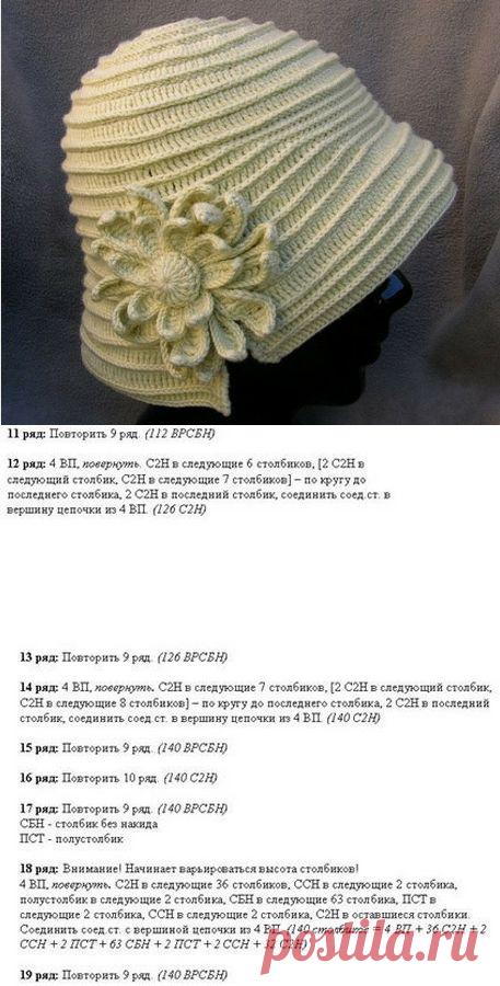 Женская шляпка с подробным описанием для вязания крючком