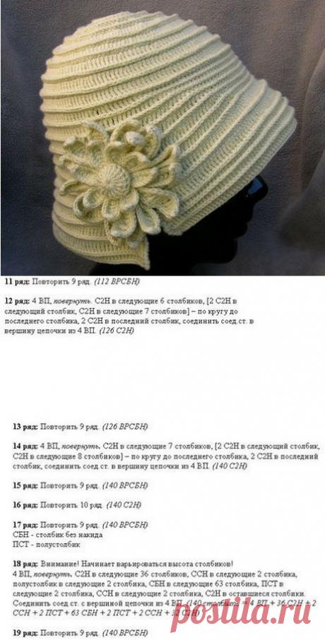 Женская шляпка с подробным описанием для вязания крючком