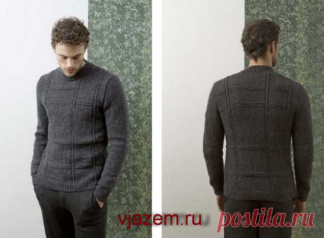 Вязаный мужской пуловер из LANGYARNS | vjazem.ru   Этот вязаный мужской пуловер из  журнала LANGYARNS № 236-55 выполнен из шерстяной пряжи. На фоне лицевой глади располагаются узкие продольные косы, которые пересекают ассиметричные полоски платочной вязки. Описание вязаного пуловера составлено для размеров S (M, L, XL). Размеры готового изделия: обхват груди  94 (102, 110 120)см,  длина 70 см. Для вязания мужского пуловера вам …